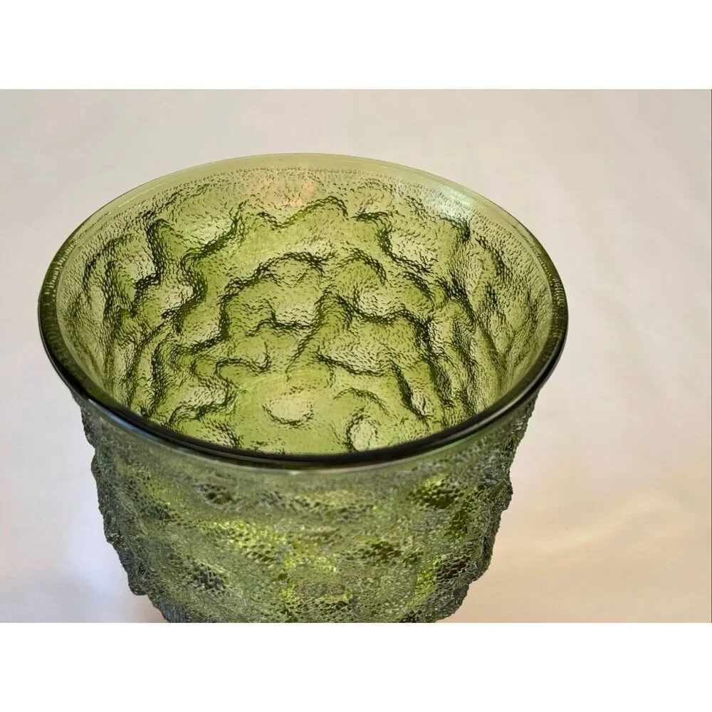 Vintage EO Brody Co Green Crinkle Glass Pedestal Vase/Cleveland Ohio